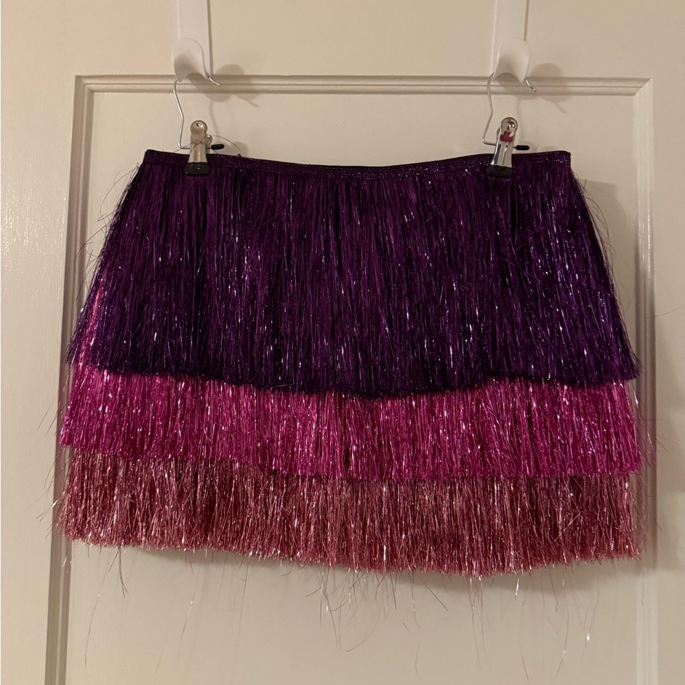 Nasty Gal Purple and Pink Layered Fringe Mini Skirt